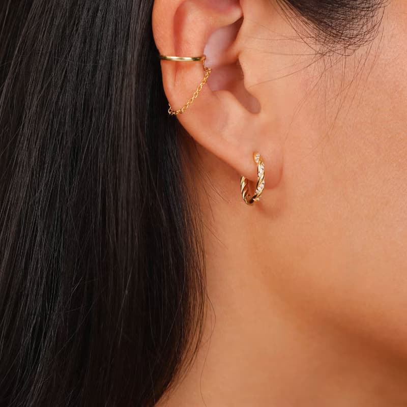 s925銀鍍金C字鏈條耳骨夾 無耳洞耳環 女生耳骨環 高級感耳骨夾