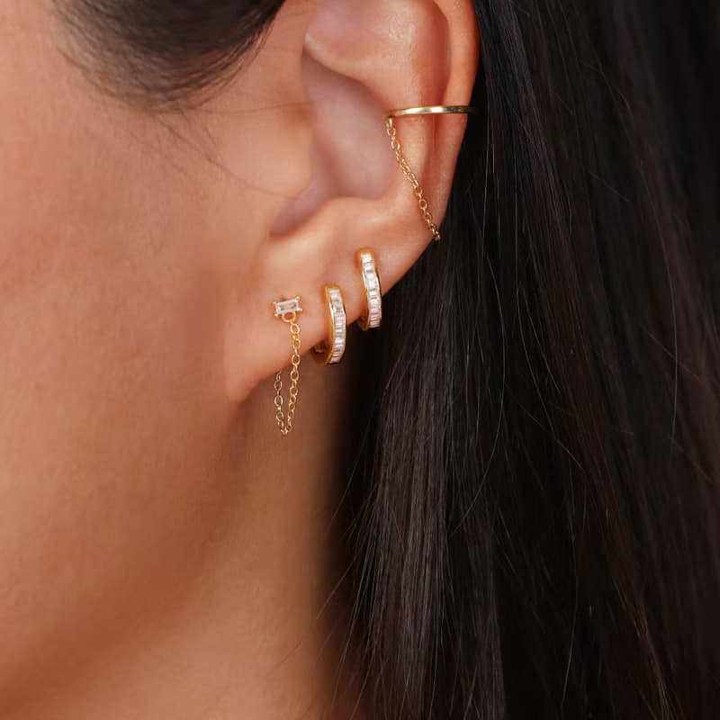 s925銀鍍金C字鏈條耳骨夾 無耳洞耳環 女生耳骨環 高級感耳骨夾