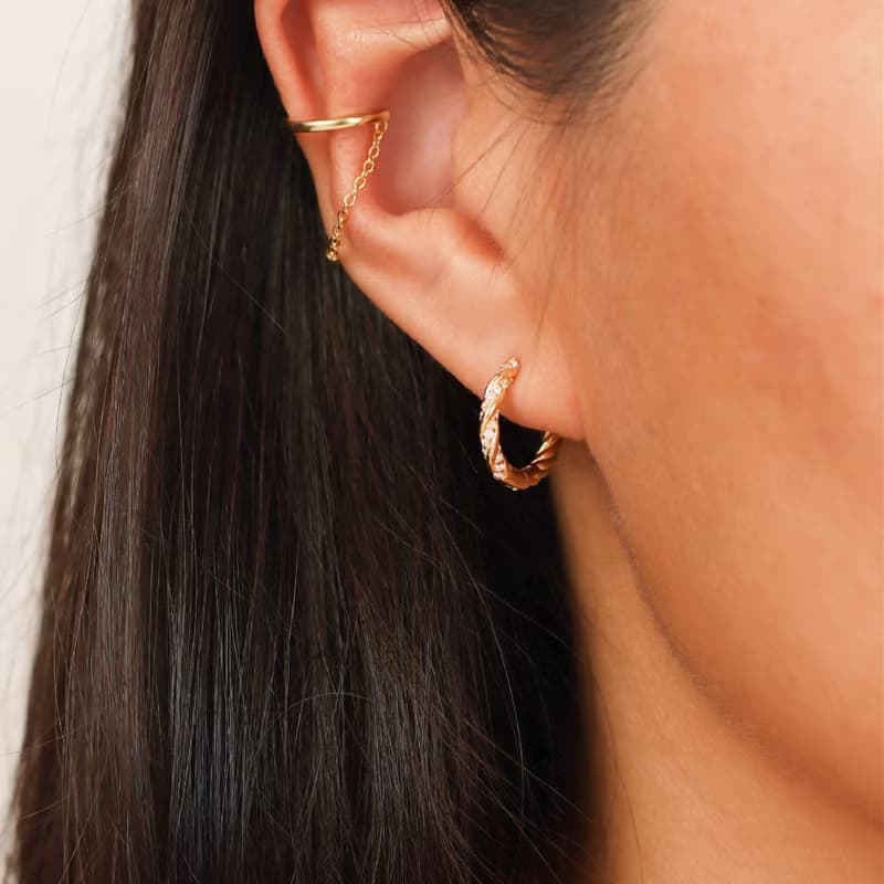 s925銀鍍金C字鏈條耳骨夾 無耳洞耳環 女生耳骨環 高級感耳骨夾