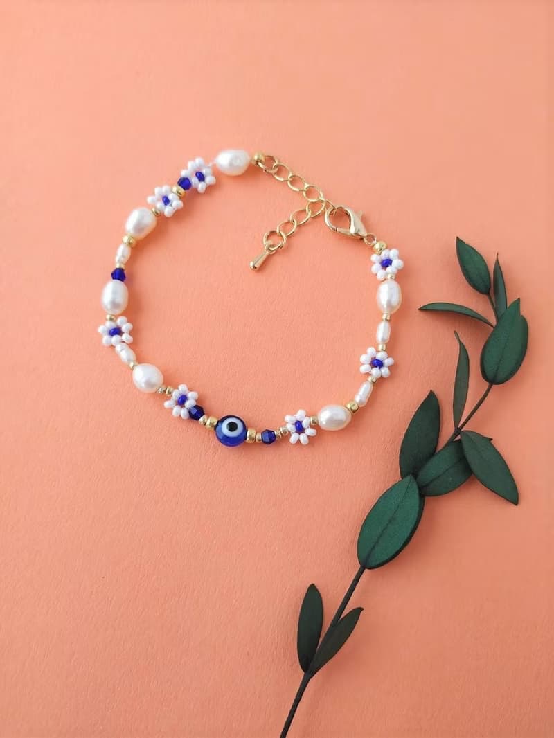 Evil eye bracelet. Blue pearl evil bracelet. Pearl evil eye. Protection bracelet