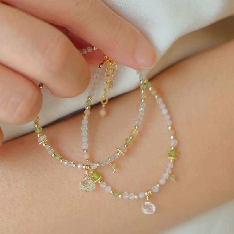 14KGF青蘋冰沙 – 綠紫晶手鍊