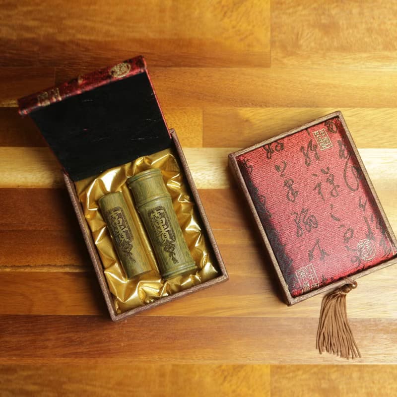 綠檀私章禮盒組 - 紅牡丹盒