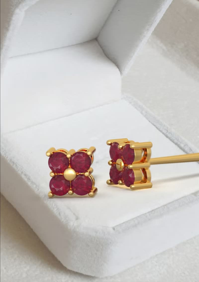 Ruby earring Silver Gold, Natural ruby ring, Stud earring, July Birthstones