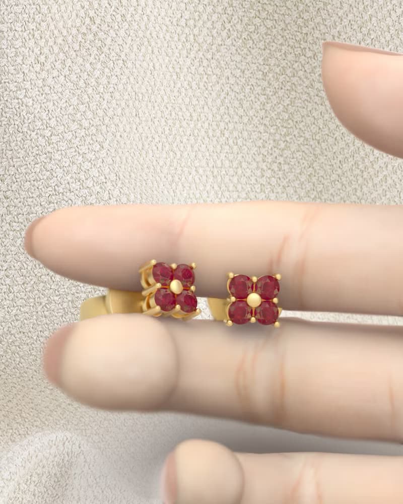 Ruby earring Silver Gold, Natural ruby ring, Stud earring, July Birthstones