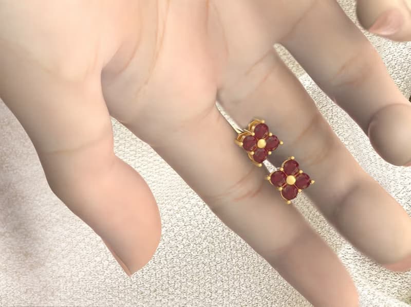 Ruby earring Silver Gold, Natural ruby ring, Stud earring, July Birthstones