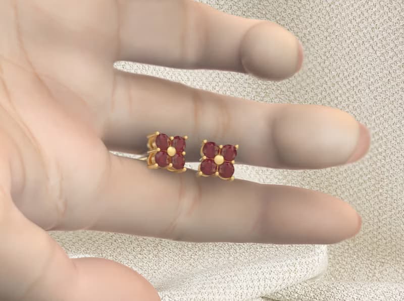 Ruby earring Silver Gold, Natural ruby ring, Stud earring, July Birthstones