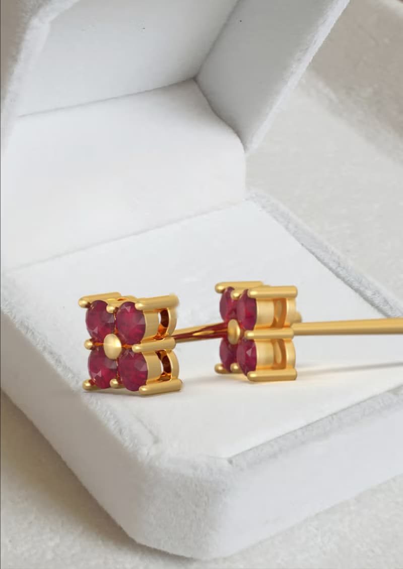 Ruby earring Silver Gold, Natural ruby ring, Stud earring, July Birthstones