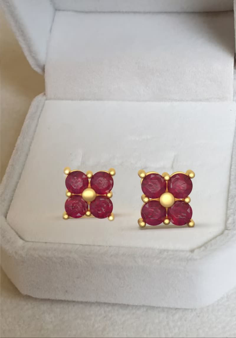 Ruby earring Silver Gold, Natural ruby ring, Stud earring, July Birthstones