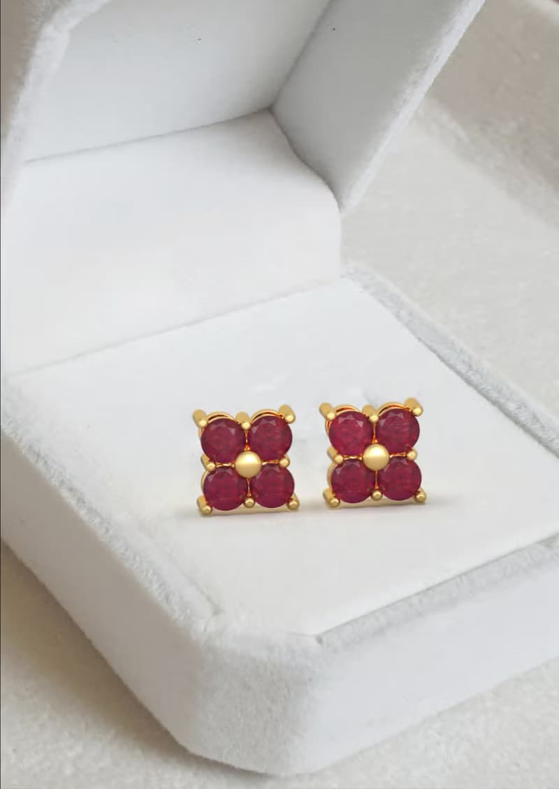 Ruby earring Silver Gold, Natural ruby ring, Stud earring, July Birthstones