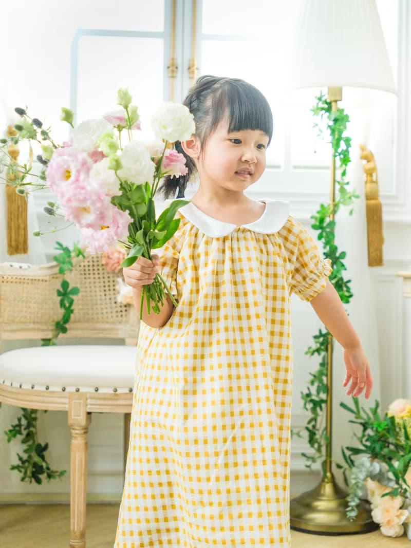 Sophie法式經典小圓領黃格紋洋裝