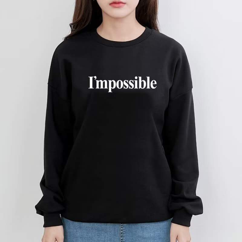 Impossible 中性 男女大學T 刷毛 黑色 秋冬禮物聖誕文字文青設計