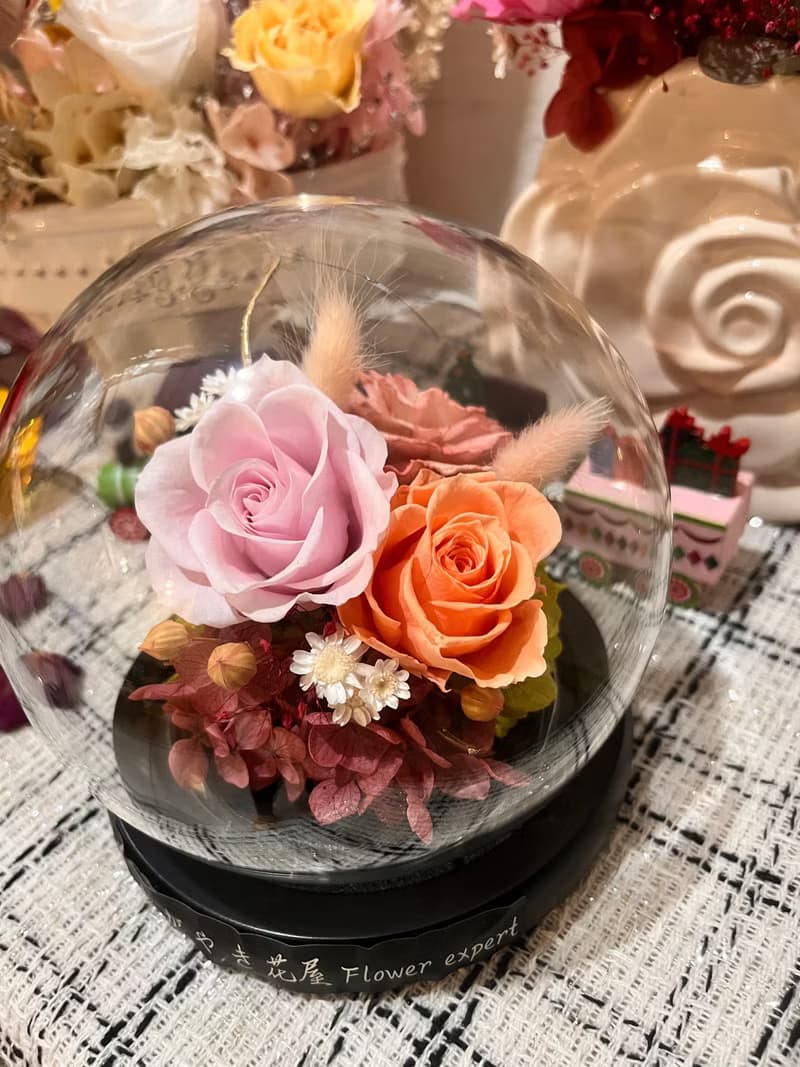 特惠母親節永生花夜燈/玻璃罩盅/康乃馨/玫瑰花