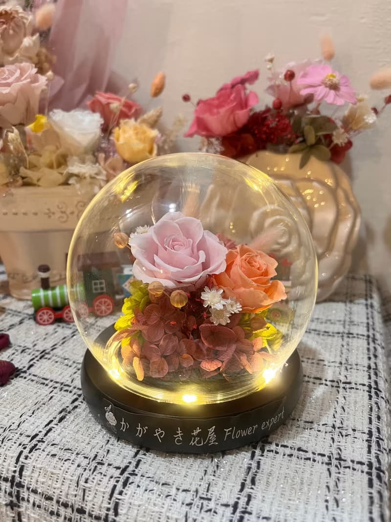 特惠母親節永生花夜燈/玻璃罩盅/康乃馨/玫瑰花