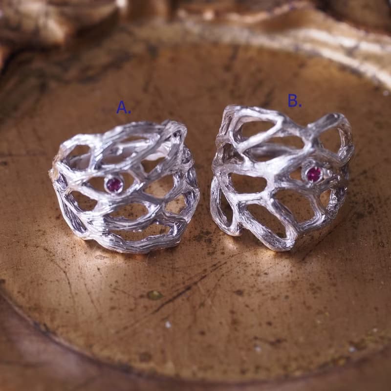 天然紅寶石 手工純銀雕金 戒指 Ruby handmade engraved ring