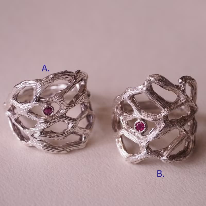 天然紅寶石 手工純銀雕金 戒指 Ruby handmade engraved ring