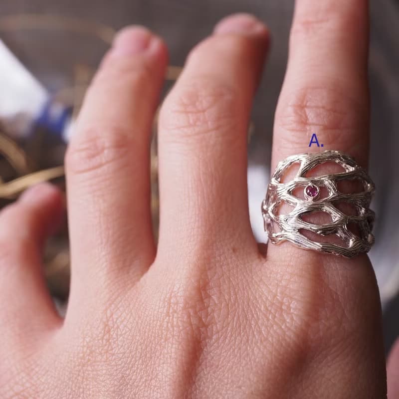 天然紅寶石 手工純銀雕金 戒指 Ruby handmade engraved ring