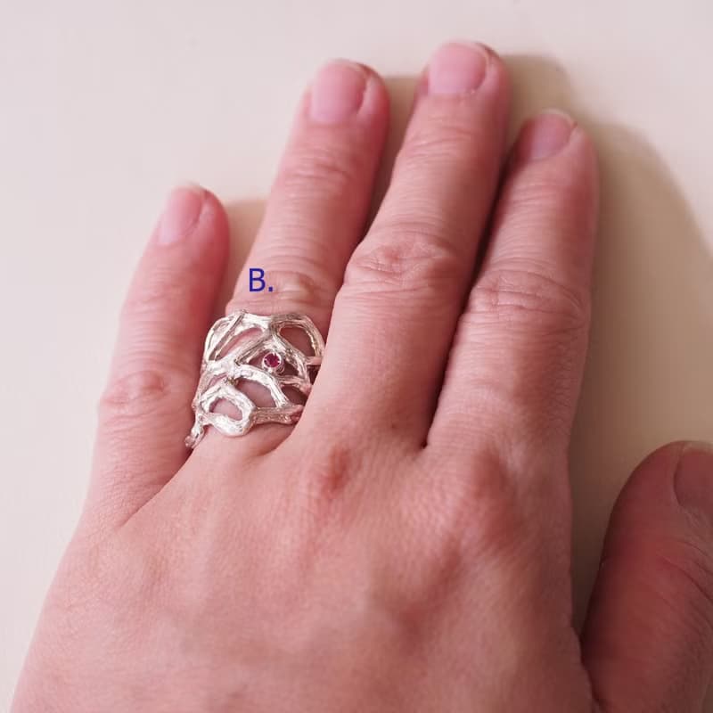 天然紅寶石 手工純銀雕金 戒指 Ruby handmade engraved ring