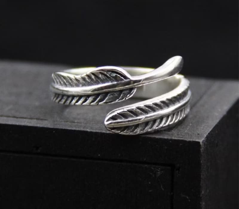 Real S 925 Vulcanized Thai Silver Handmade Black Leaf Open Rings Simple Fashion