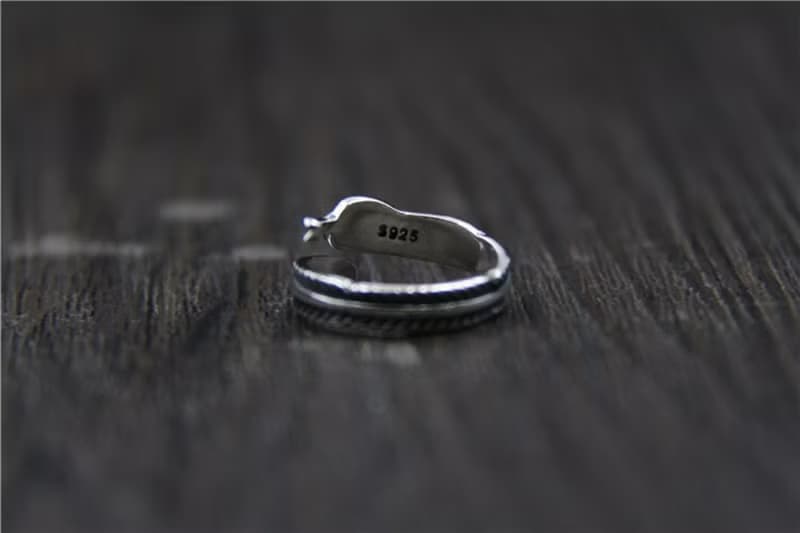 Real S 925 Vulcanized Thai Silver Handmade Black Leaf Open Rings Simple Fashion