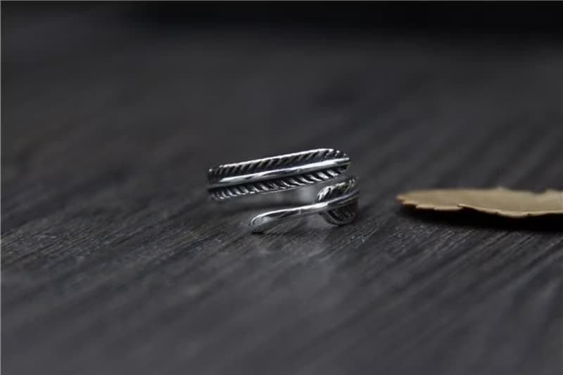 Real S 925 Vulcanized Thai Silver Handmade Black Leaf Open Rings Simple Fashion