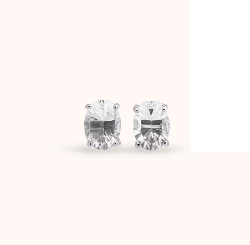 安珠 透鋰長石 白色 橢圓 6*8mm 耳環 經典系列 Oval E 寶石銀飾