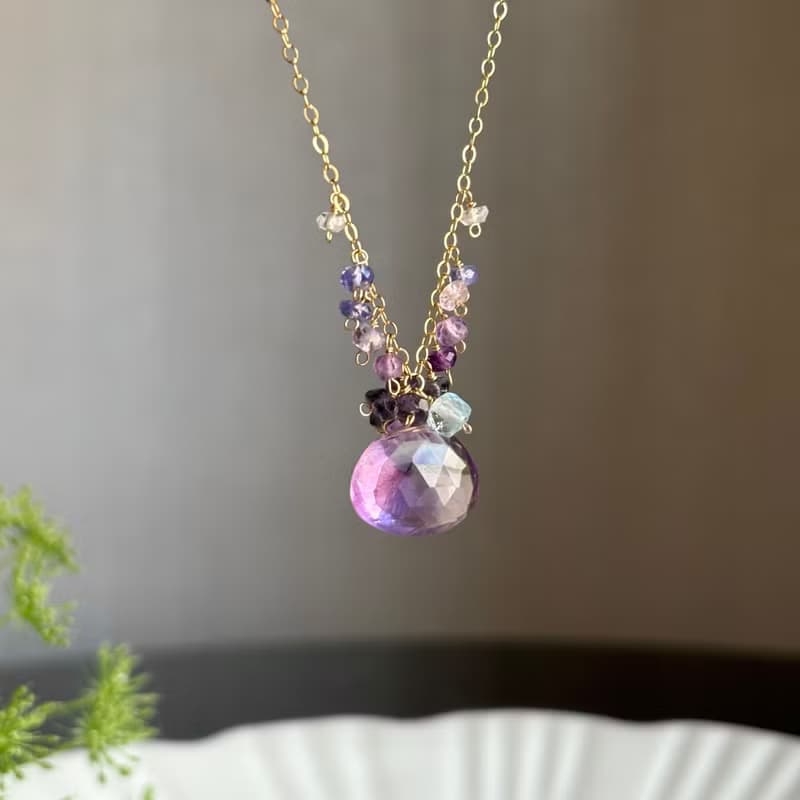 14KGF 大顆紫水晶項鍊 獨一無二 / 堇青石 坦桑石 月光石 托帕石