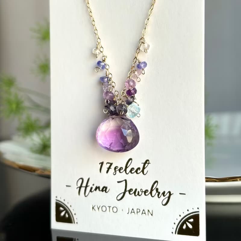 14KGF 大顆紫水晶項鍊 獨一無二 / 堇青石 坦桑石 月光石 托帕石