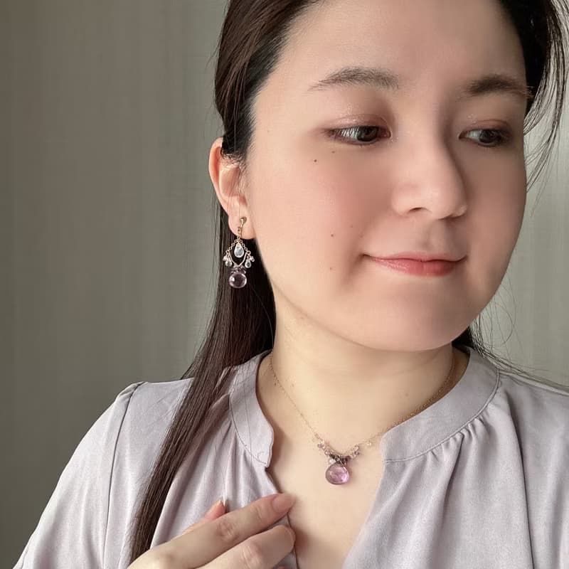 14KGF 大顆紫水晶項鍊 獨一無二 / 堇青石 坦桑石 月光石 托帕石