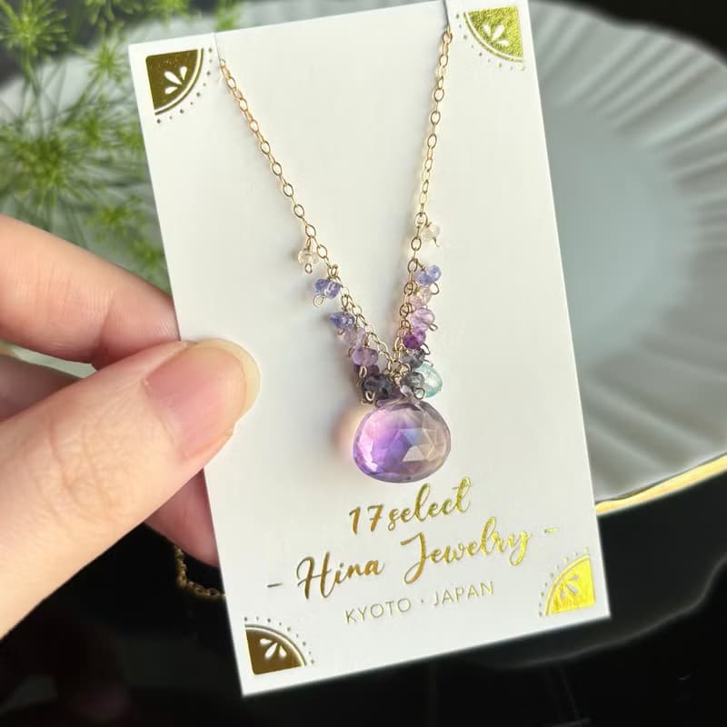 14KGF 大顆紫水晶項鍊 獨一無二 / 堇青石 坦桑石 月光石 托帕石