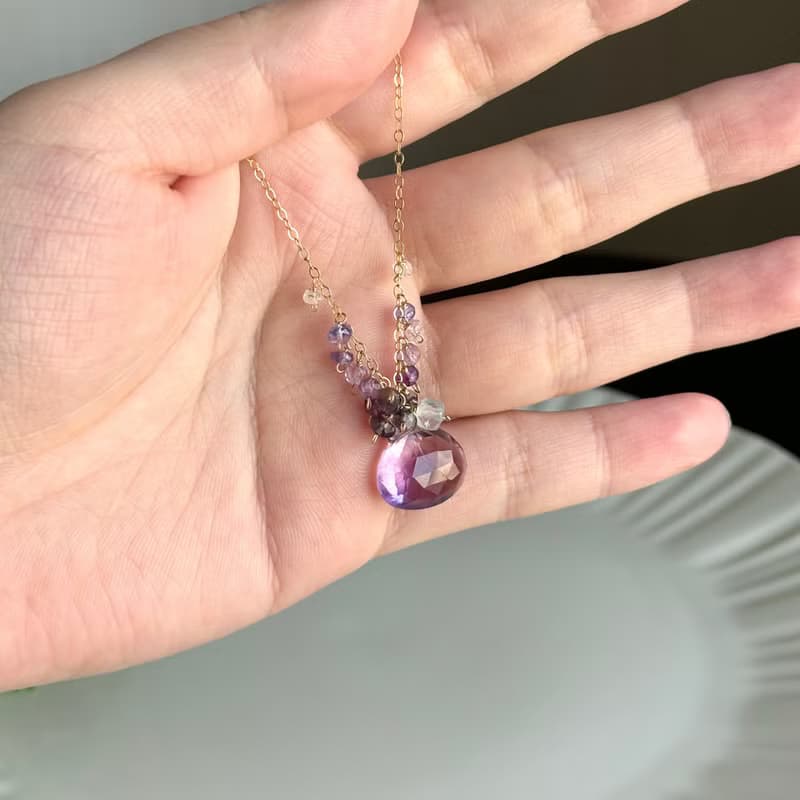 14KGF 大顆紫水晶項鍊 獨一無二 / 堇青石 坦桑石 月光石 托帕石