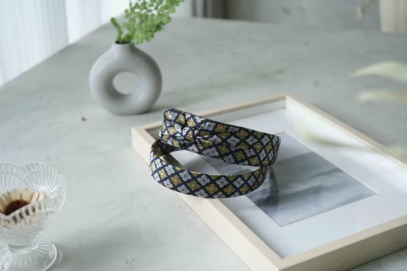 古董領帶改製手工髮箍-鎏金-蝴蝶結/窄版-情人節禮物