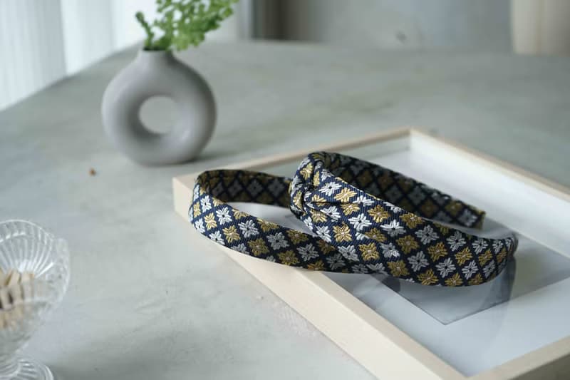 古董領帶改製手工髮箍-鎏金-蝴蝶結/窄版-情人節禮物