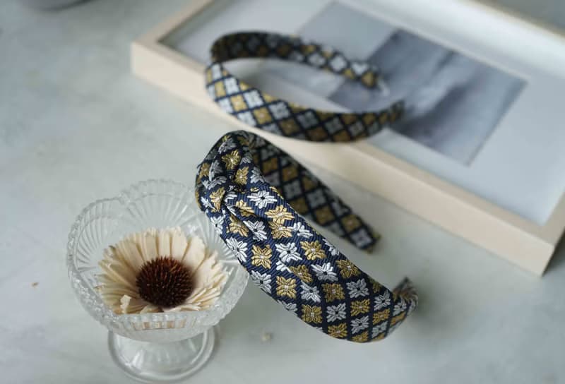 古董領帶改製手工髮箍-鎏金-蝴蝶結/窄版-情人節禮物