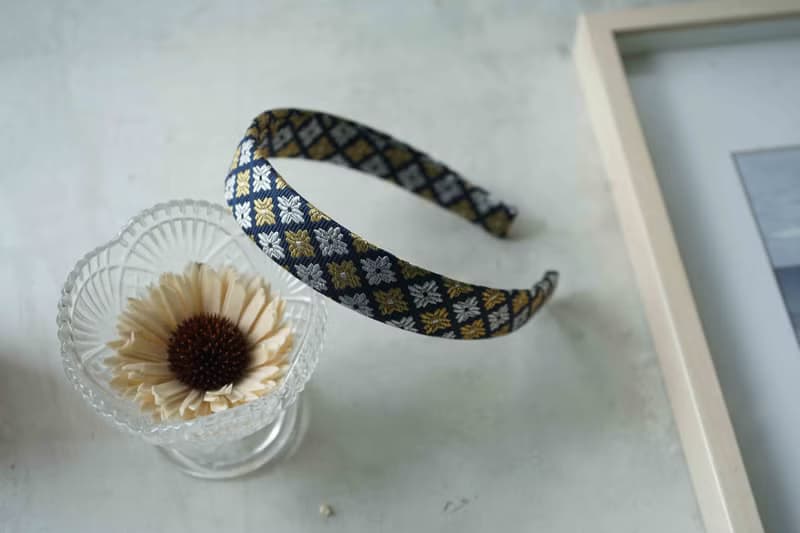 古董領帶改製手工髮箍-鎏金-蝴蝶結/窄版-情人節禮物