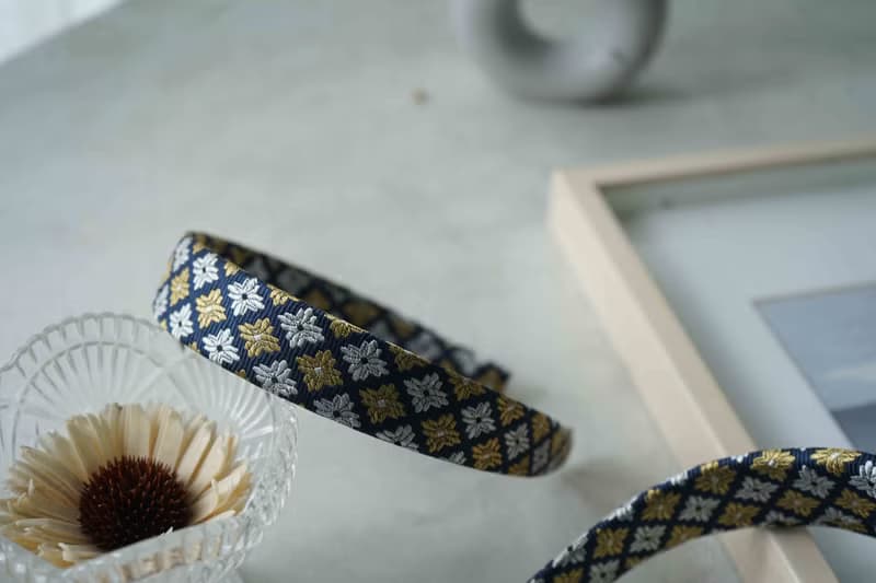 古董領帶改製手工髮箍-鎏金-蝴蝶結/窄版-情人節禮物