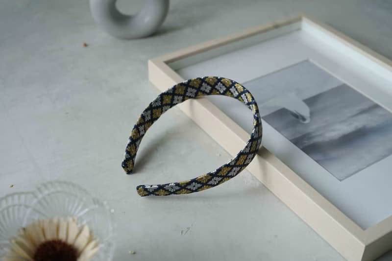 古董領帶改製手工髮箍-鎏金-蝴蝶結/窄版-情人節禮物