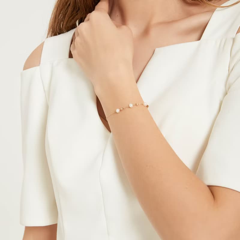 天然淡水珍珠14K包金手鍊 | 六月誕生石不褪色手鏈姊妹伴娘禮物