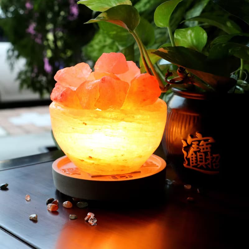 小玫瑰聚寶盆 鹽燈 I 清水模 招財進寶底座 (含七彩石) I