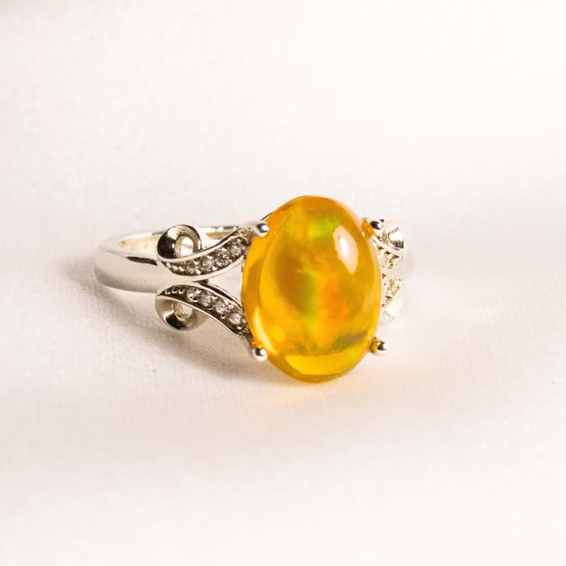 蛋白石 10月生日石 夏天 純銀戒指