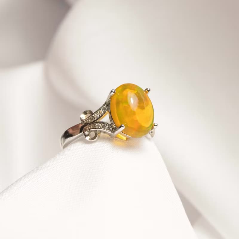 蛋白石 10月生日石 夏天 純銀戒指