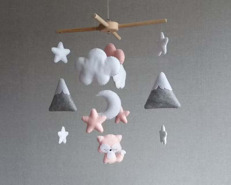 Baby mobile girl, Fox mobile, Woodland baby mobile, Pink nursery decor