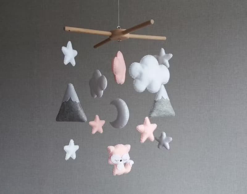 Baby mobile girl, Fox mobile, Woodland baby mobile, Pink nursery decor