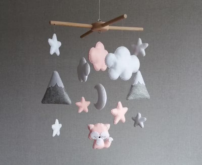 Baby mobile girl, Fox mobile, Woodland baby mobile, Pink nursery decor