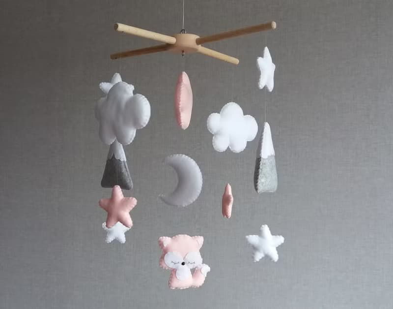 Baby mobile girl, Fox mobile, Woodland baby mobile, Pink nursery decor
