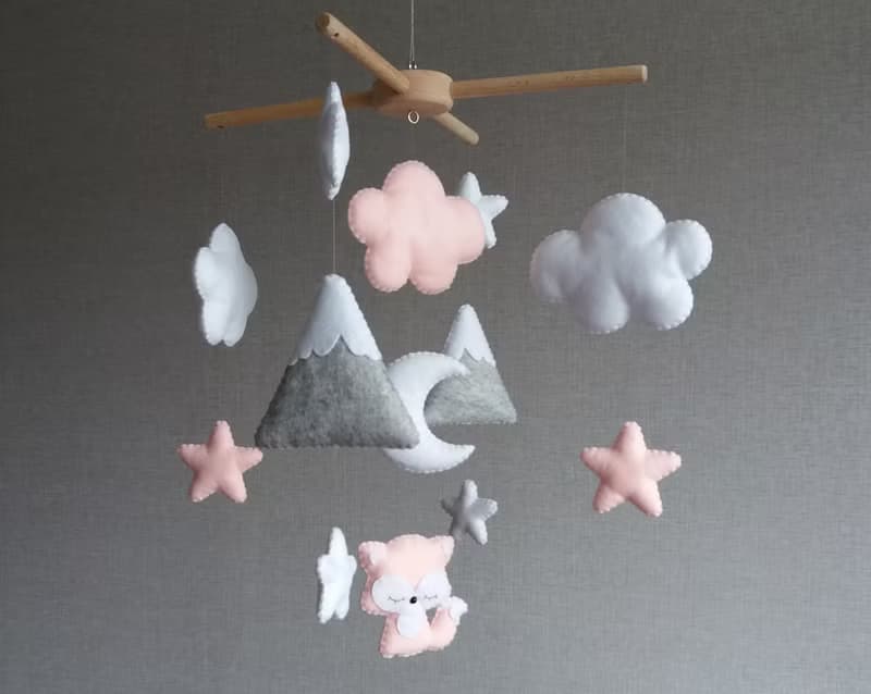 Baby mobile girl, Fox mobile, Woodland baby mobile, Pink nursery decor