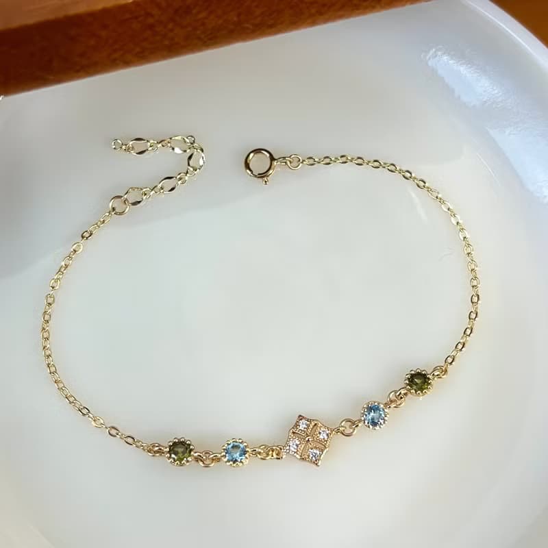 14K包金 菱形蕾絲鋯石手鍊 手環 14KGF