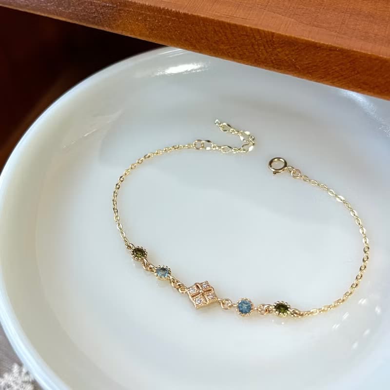 14K包金 菱形蕾絲鋯石手鍊 手環 14KGF