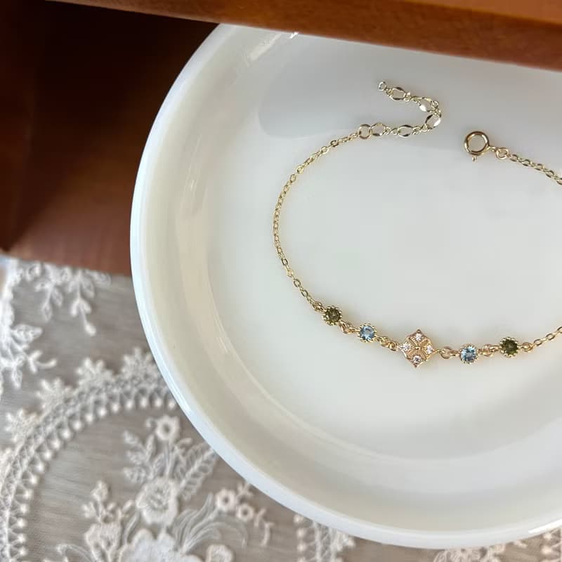 14K包金 菱形蕾絲鋯石手鍊 手環 14KGF