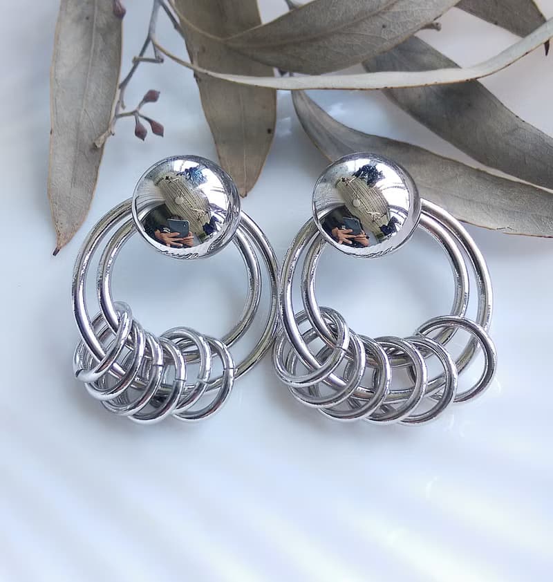 Vintage Jewelry 西洋古董飾品 銀色調 經典 個性環圈 針式耳環