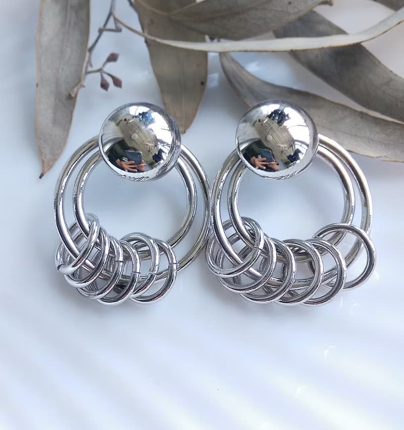 Vintage Jewelry 西洋古董飾品 銀色調 經典 個性環圈 針式耳環